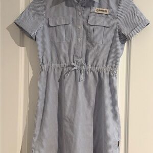 Magellan Outdoors Blue and White Striped Shirt with Mesh Liner